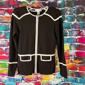 Doncaster Dark Brown Cream Full Zip Cardigan Sweater Size Medium